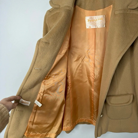 Vintage 1970s Pendleton Camel Brown Virgin Wool Longline Coat and Skirt Set - Picture 9 of 16
